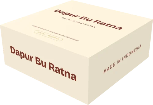 Mockup 3D Dus Snack & Nasi Kotak dengan desain Dapur Bu Ratna